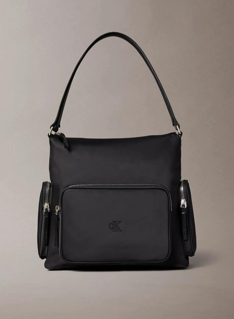 CALVIN KLEIN Soft Satin Nylon Satchel Handbag - Image 1