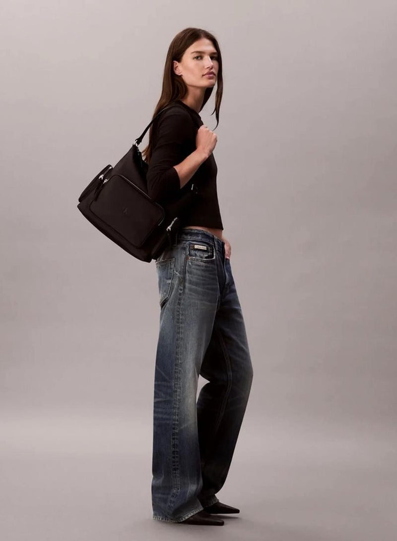 CALVIN KLEIN Soft Satin Nylon Satchel Handbag - Image 5