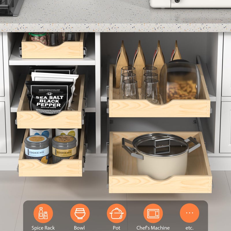 ZOINLIY Wooden Pull Out Cabinet Organizer, Slide Out Drawer for Kitchen Organizers and Storage, Soft Close, Heavy Duty, Fully Expandable - Image 2