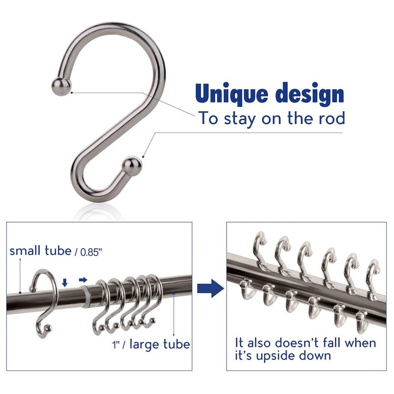 UNCONSIL Metal Shower Curtain Hooksï¼ŒSet of 12 Ringsï¼ŒRust Resistant S Shaped Hooks Hangers for Shower Curtains, Kitchen Utensils, Clothing, Towels, etc. (Nickel) - Image 3
