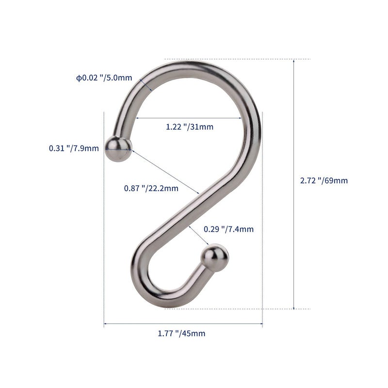 UNCONSIL Metal Shower Curtain Hooksï¼ŒSet of 12 Ringsï¼ŒRust Resistant S Shaped Hooks Hangers for Shower Curtains, Kitchen Utensils, Clothing, Towels, etc. (Nickel) - Image 5