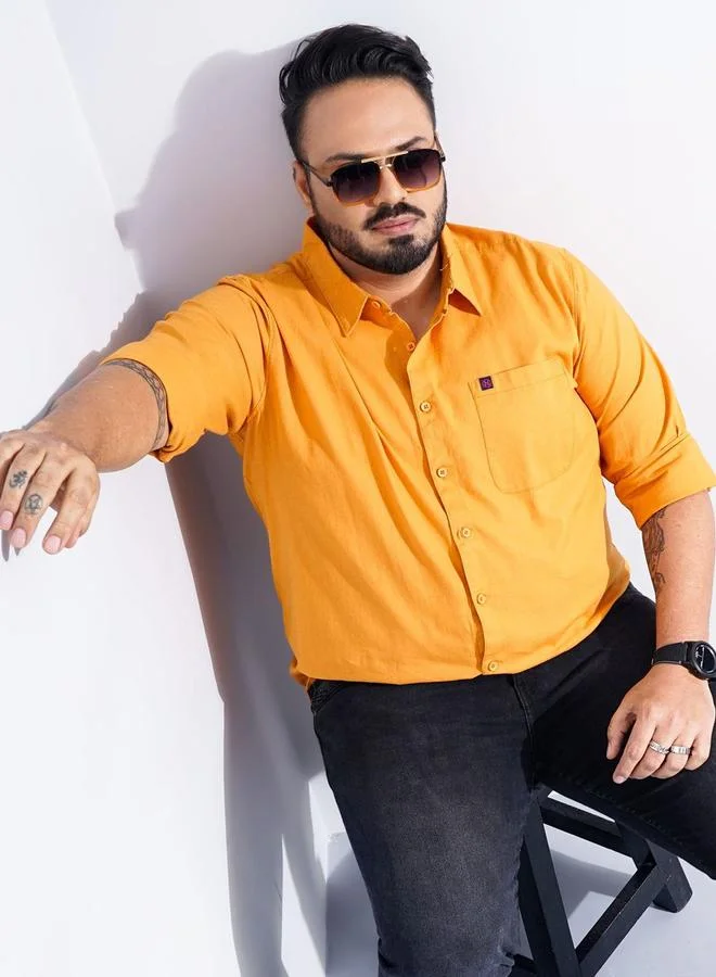 تايك تو قميص رجالي بمقاس كبير قطني برتقالي كاجوال