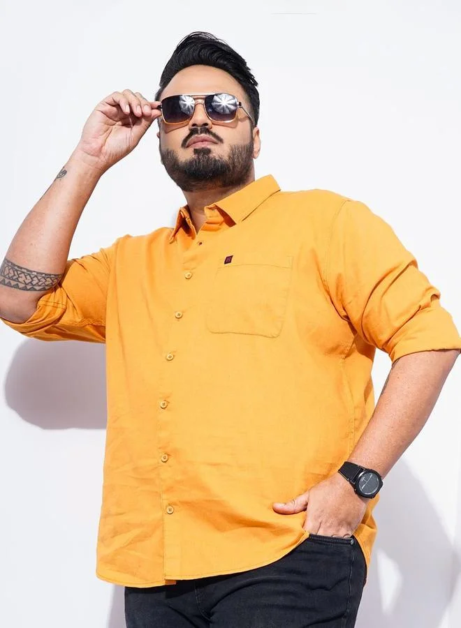 تايك تو قميص رجالي بمقاس كبير قطني برتقالي كاجوال