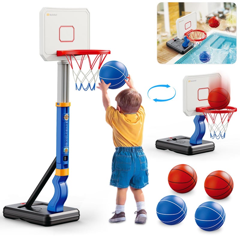 Dollox Toddler Basketball Hoop Set Indoor Mini Poolside Basketball Stand Height Adjustable Outdoor Basketball Toys with 4 Balls Pump for Kids Age 3 4 5 6 Birthday Gifts - Image 3