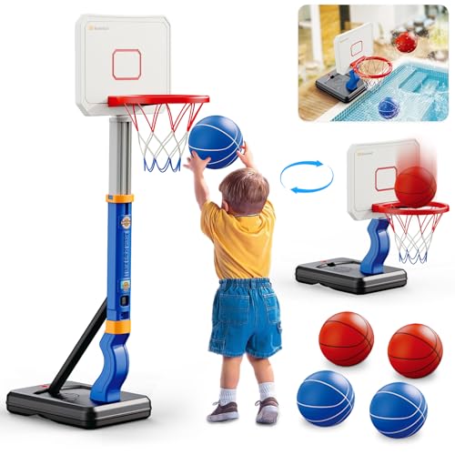 Dollox Toddler Basketball Hoop Set Indoor Mini Poolside Basketball Stand Height Adjustable Outdoor Basketball Toys with 4 Balls Pump for Kids Age 3 4 5 6 Birthday Gifts - Image 1