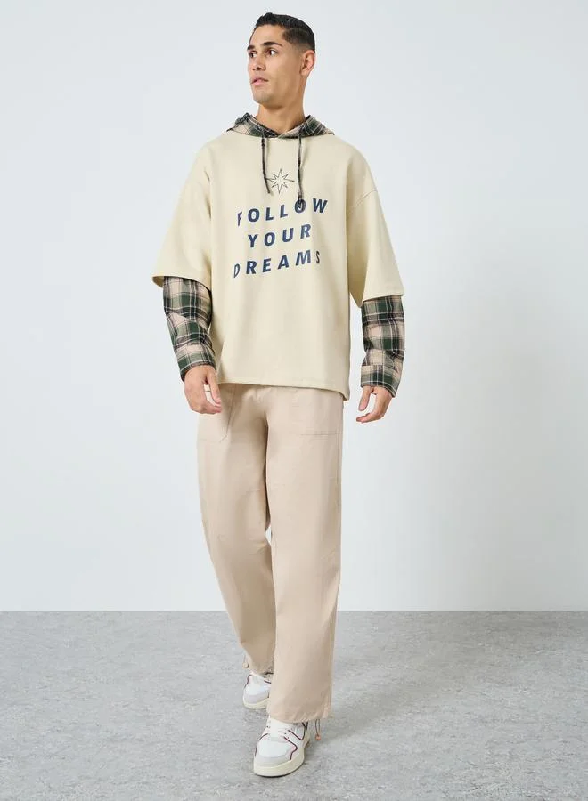 تايك تو هودي رجالي بيج بنقشة مربعات مطبع بشعار