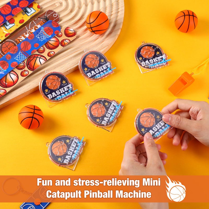 Seenelling Party Favors Set with Cup Straw Cup Sleeve Bouncy Ball Mini Pinball Machine Keychain Sticker Clap Bracelet Tag for Sport Reward Birthday Gift Party Supplies(195 Pcs,Basketball) - Image 4