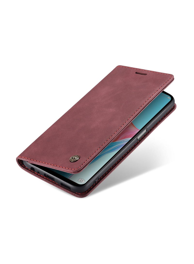 CaseMe Phone Case Luxury PU Leather Design 013 Flip Cover Card Slot Holder Cover For Oppo A98 5G (Wine Red) - Image 2