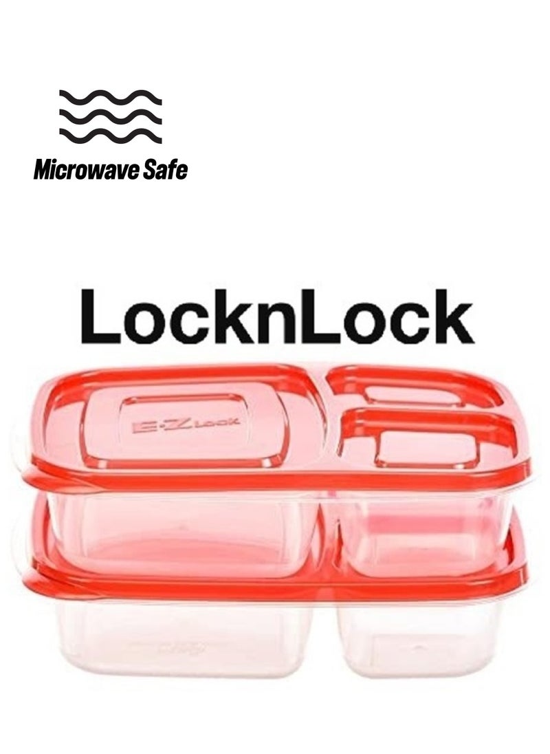 LOCK & LOCK - LocknLock EzLock Rectangle Container Set - 965ml (Set of 2), Clear Base, Stackable, Microwave-Safe - Image 1