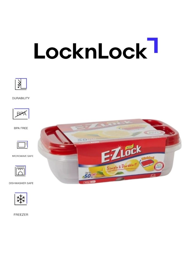 LOCK & LOCK LocknLock EzLock Rectangle Container Set - 965ml (Set of 2), Clear Base, Stackable, Microwave-Safe  - Image 1