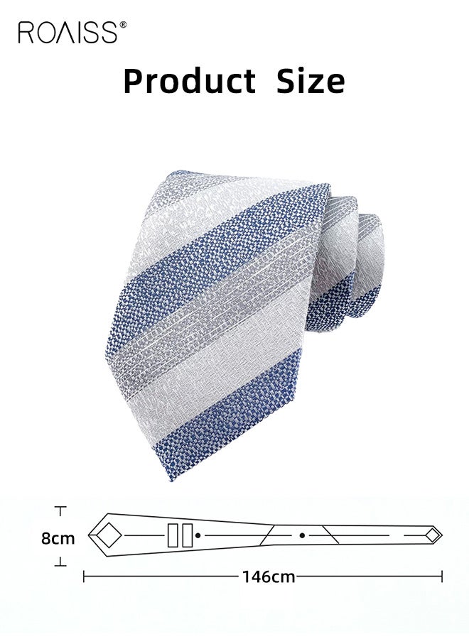 roaiss Men's Wide Stripe Ties Jacquard Pattern Business Formal Designer Neckties Premium Silk Textured Office Wedding Dress Accessories Gift - Image 3