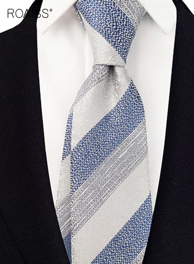 roaiss Men's Wide Stripe Ties Jacquard Pattern Business Formal Designer Neckties Premium Silk Textured Office Wedding Dress Accessories Gift - Image 2