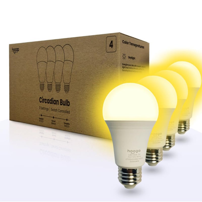 hooga Circadian Rhythm Full Spectrum LED Light Bulb - 2700K, 2100K, 1400K, Flicker-Free, Blue Light Free Night Mode, 7W Energy Efficient Warm White for Sleep, Relaxation & Focus - 4 Pack - Image 1