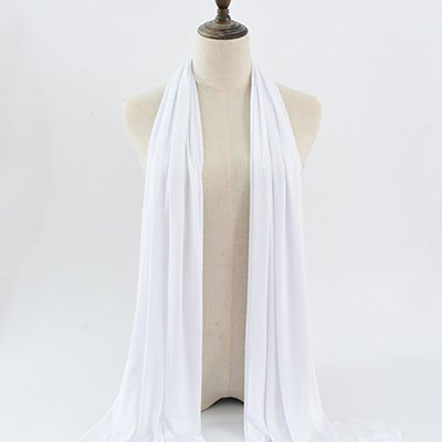 Cross-border solid color rayon sweat cloth ethnic women scarf mercerized cotton jersey headscarf long scarf wholesale 3# White 