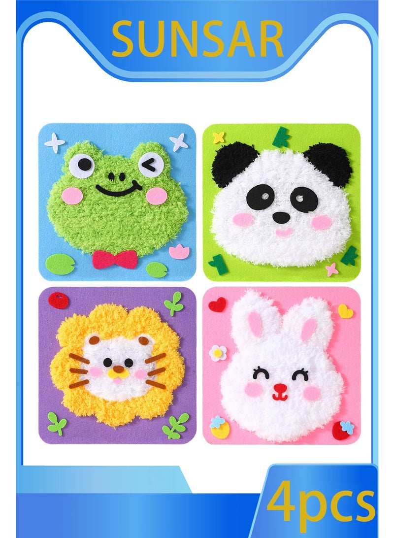 SUNSAR 4 Pack DIY Embroidery Doll Set, Sewing Arts and Crafts Kit, Cartoon Animal Felt Embroidery Stitching with Stickers Felt Sewing Crafts Projects - Image 1