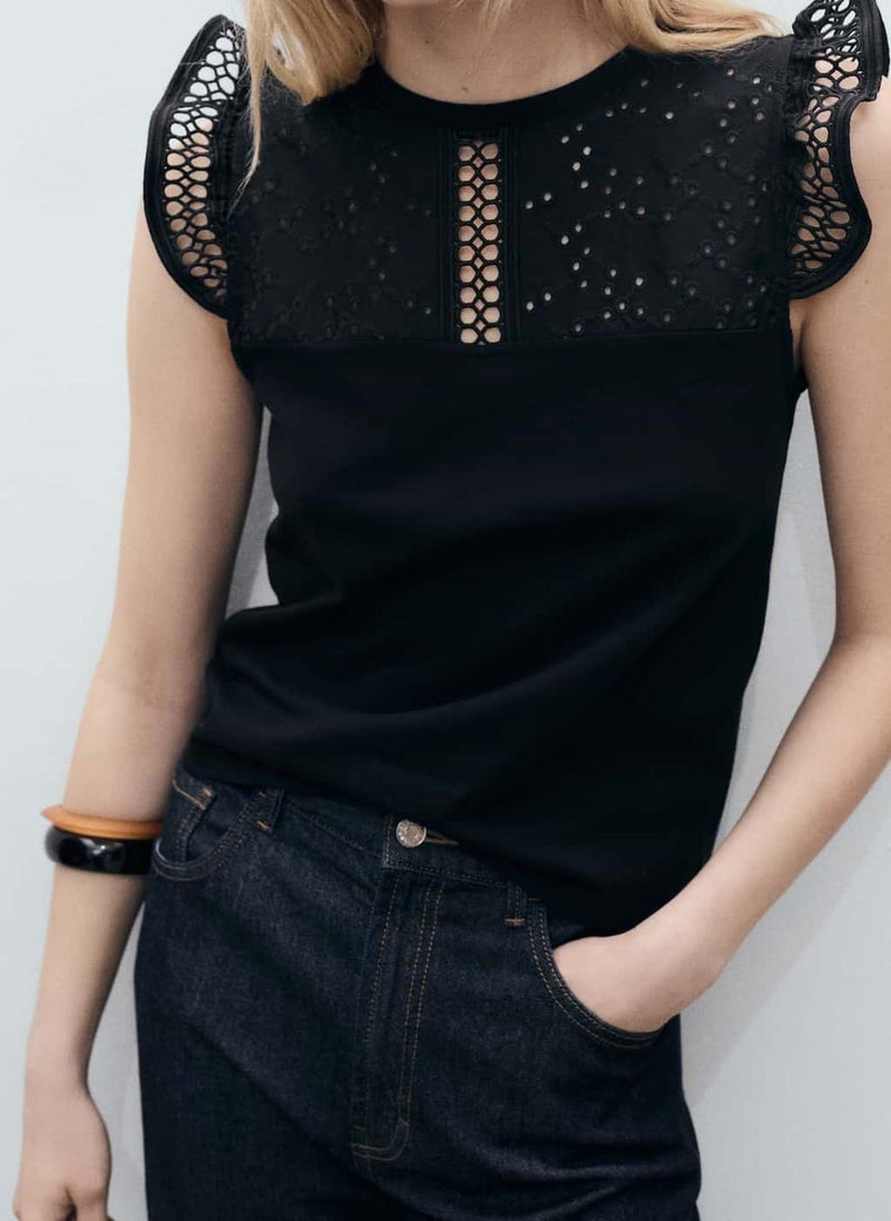 MANGO Openwork Neckline Cotton Top  - Image 4