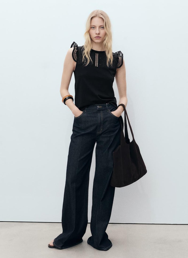 MANGO Openwork Neckline Cotton Top  - Image 1