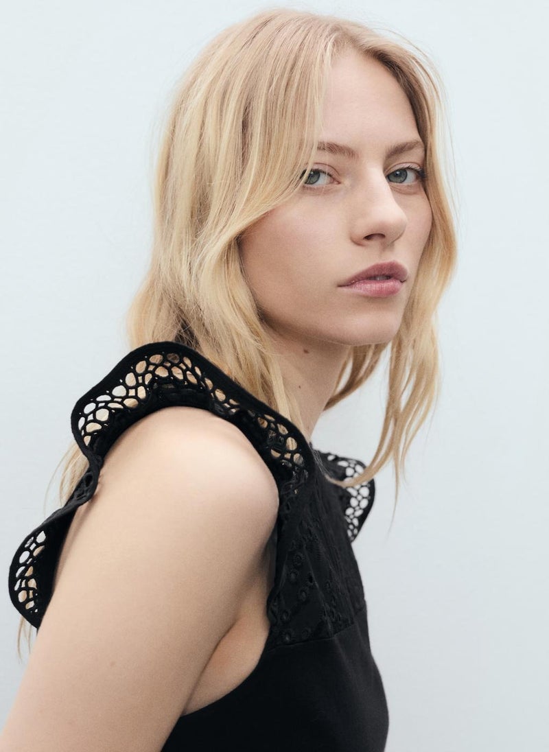 MANGO Openwork Neckline Cotton Top  - Image 3