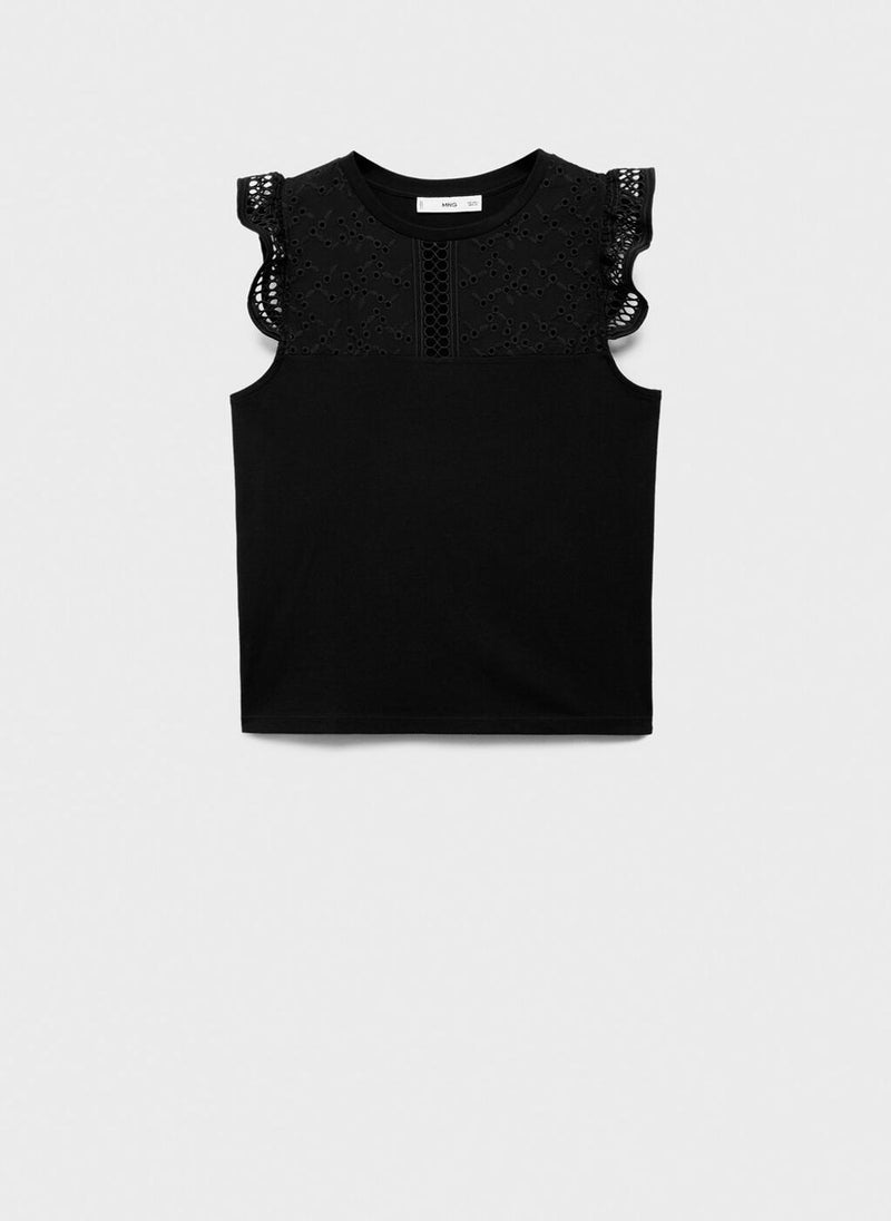 MANGO Openwork Neckline Cotton Top  - Image 5