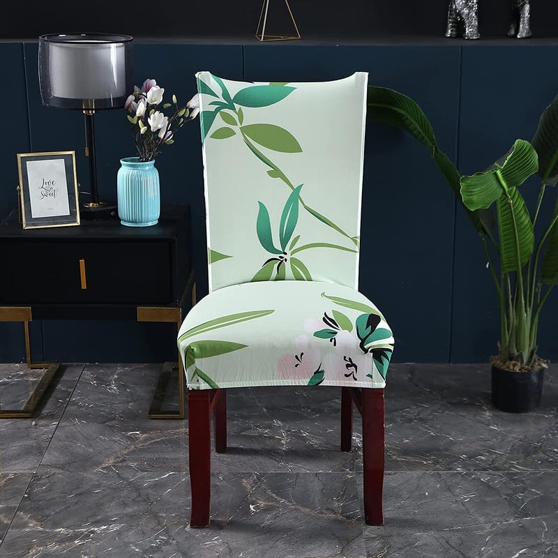 Styleys Elastic Chair Cover Stretch Removable Washable Short Dining Chair Cover Protector Seat Slipcover (Set of 6, Tea Green Flower, SD-3154) - Image 2