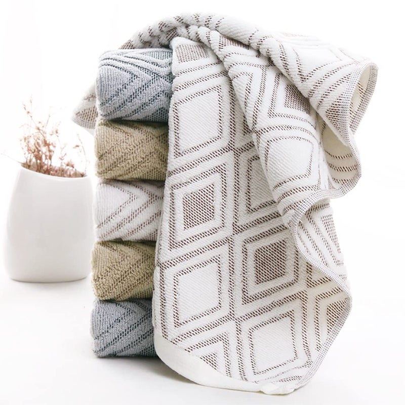 Pidada Hand Towels Set of 2 Diamond Pattern 100% Cotton Absorbent Soft Decorative Towel for Bathroom (Beige Brown) - Image 2