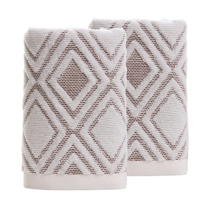 Pidada Hand Towels Set of 2 Diamond Pattern 100% Cotton Absorbent Soft Decorative Towel for Bathroom (Beige Brown) - Image 1