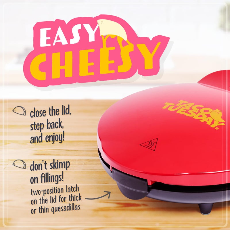 Nostalgia Taco Tuesday Deluxe 10-inch 6-Wedge Electric Quesadilla Maker with Extra Stuffing Latch, Red - Image 3