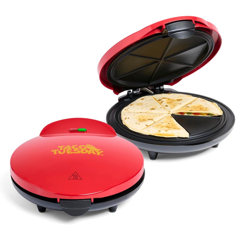 Nostalgia Taco Tuesday Deluxe 10-inch 6-Wedge Electric Quesadilla Maker with Extra Stuffing Latch, Red - Image 1