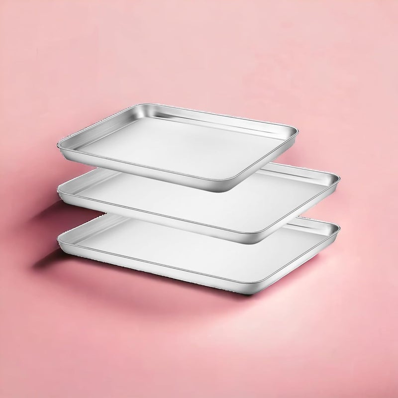 JAYCO Stainless Steel Trays Baking Sheet Cookie Toaster Oven Pan Set of 3 Pieces 2 Big and 1 Small - Image 1
