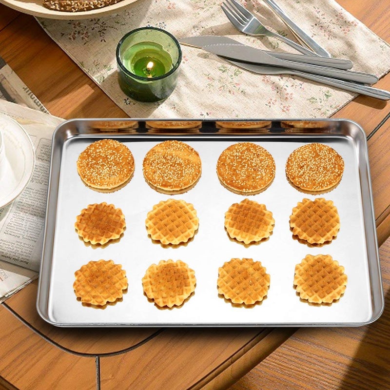 JAYCO Stainless Steel Trays Baking Sheet Cookie Toaster Oven Pan Set of 3 Pieces 2 Big and 1 Small - Image 4