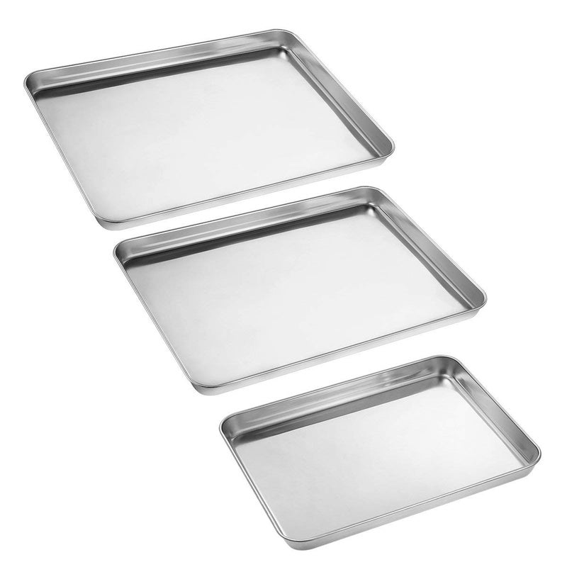 JAYCO Stainless Steel Trays Baking Sheet Cookie Toaster Oven Pan Set of 3 Pieces 2 Big and 1 Small - Image 2