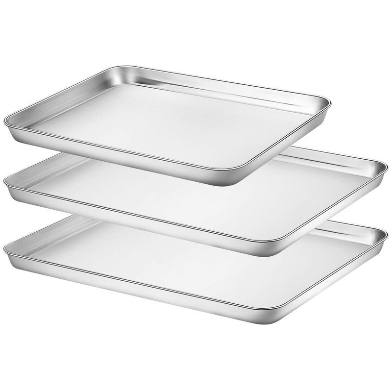 JAYCO Stainless Steel Trays Baking Sheet Cookie Toaster Oven Pan Set of 3 Pieces 2 Big and 1 Small - Image 3