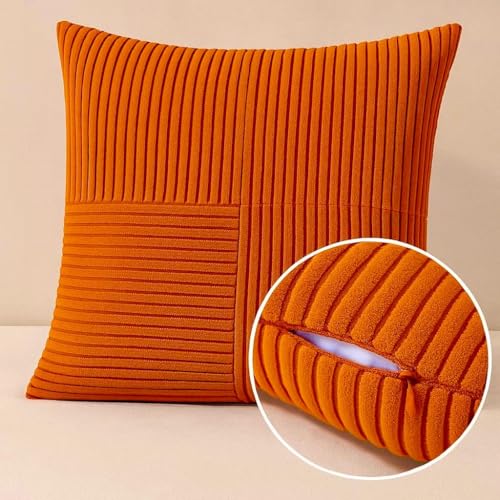 Guffaw Corduroy Pillow Covers Boho Decorative Spliced Throw Pillow Covers Soft Solid Couch Pillowcases Cross Patchwork Cushion Covers for Living Room Bed Sofa 16x16 inch (3, Orange) - Image 5