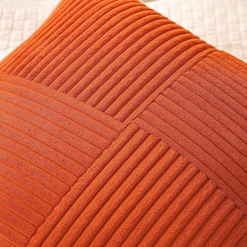 Guffaw Corduroy Pillow Covers Boho Decorative Spliced Throw Pillow Covers Soft Solid Couch Pillowcases Cross Patchwork Cushion Covers for Living Room Bed Sofa 16x16 inch (3, Orange) - Image 2