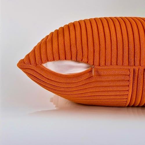 Guffaw Corduroy Pillow Covers Boho Decorative Spliced Throw Pillow Covers Soft Solid Couch Pillowcases Cross Patchwork Cushion Covers for Living Room Bed Sofa 16x16 inch (3, Orange) - Image 3