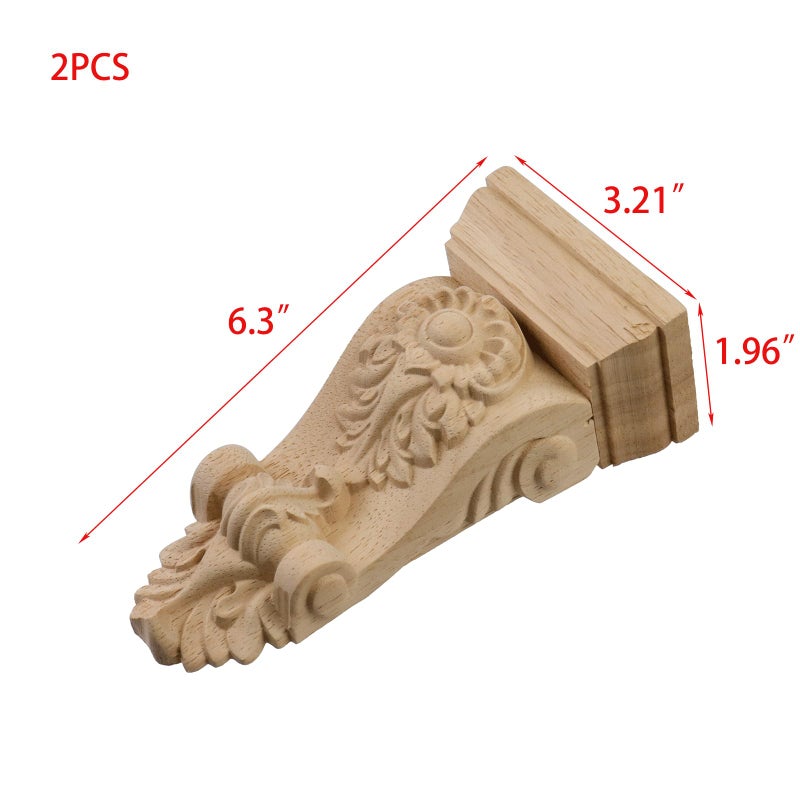 Woogim 2PCS Wooden Corbels Carved Wooden Vintage Shelf Decor Corbels Wall Corbel Supports 1.96" T 3.21" W 6.3" H - Image 2
