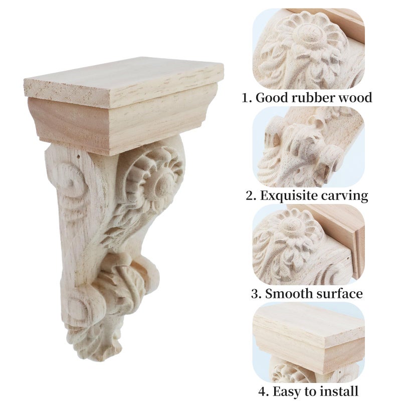 Woogim 2PCS Wooden Corbels Carved Wooden Vintage Shelf Decor Corbels Wall Corbel Supports 1.96" T 3.21" W 6.3" H - Image 3