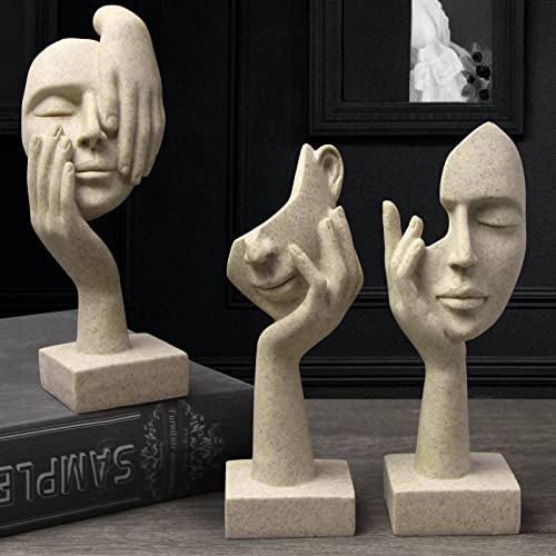 prosfalt 3 Pcs Thinker Statue,Modern Home Resin Sculptures,Collectible Figurines for Home Office Bookshelf Desktop Decor(Sandstone) - Image 1