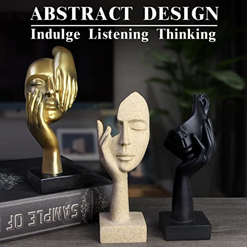 prosfalt 3 Pcs Thinker Statue,Modern Home Resin Sculptures,Collectible Figurines for Home Office Bookshelf Desktop Decor(Sandstone) - Image 2