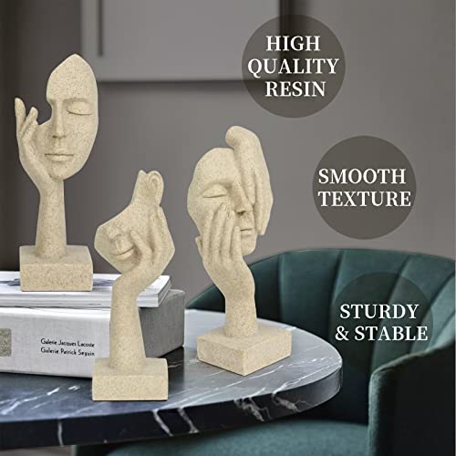 prosfalt 3 Pcs Thinker Statue,Modern Home Resin Sculptures,Collectible Figurines for Home Office Bookshelf Desktop Decor(Sandstone) - Image 3