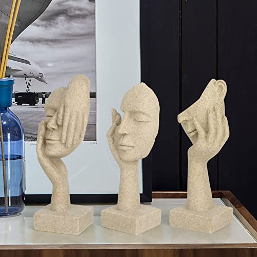 prosfalt 3 Pcs Thinker Statue,Modern Home Resin Sculptures,Collectible Figurines for Home Office Bookshelf Desktop Decor(Sandstone) - Image 4