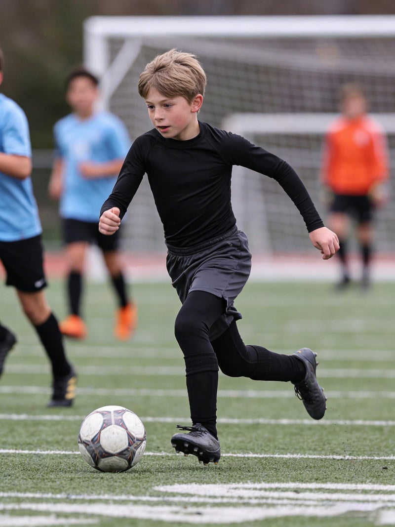 HXP Boys Compression Thermal Shirt Youth Long Sleeve Fleece Undershirts Kids Football Baseball Soccer Base Layer Black M - Image 2