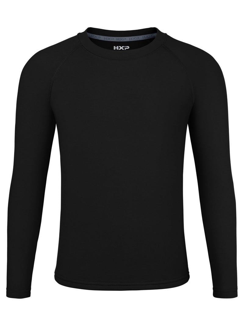 HXP Boys Compression Thermal Shirt Youth Long Sleeve Fleece Undershirts Kids Football Baseball Soccer Base Layer Black M - Image 1