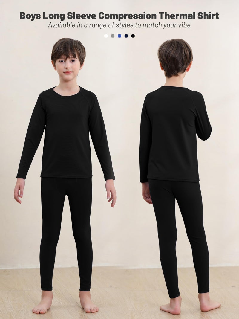HXP Boys Compression Thermal Shirt Youth Long Sleeve Fleece Undershirts Kids Football Baseball Soccer Base Layer Black M - Image 5
