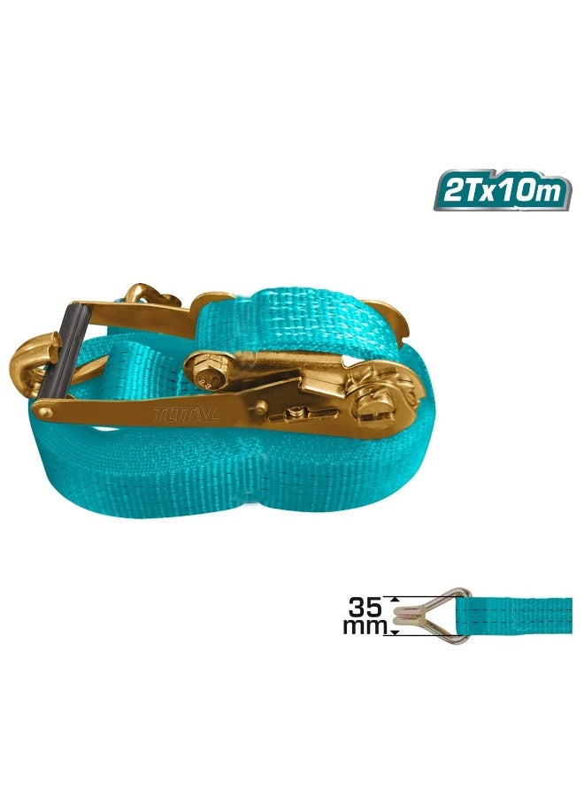 TOTAL Ratchet Tie Down Strap 10 Meter 2 Ton Heavy Duty Cargo Lashing Belt with Metal Ratchet Hook Fastening Strap for Truck Pickup Trailer Goods Transport Securing Load Binding Strap Strong Polyester Webbing - Image 4