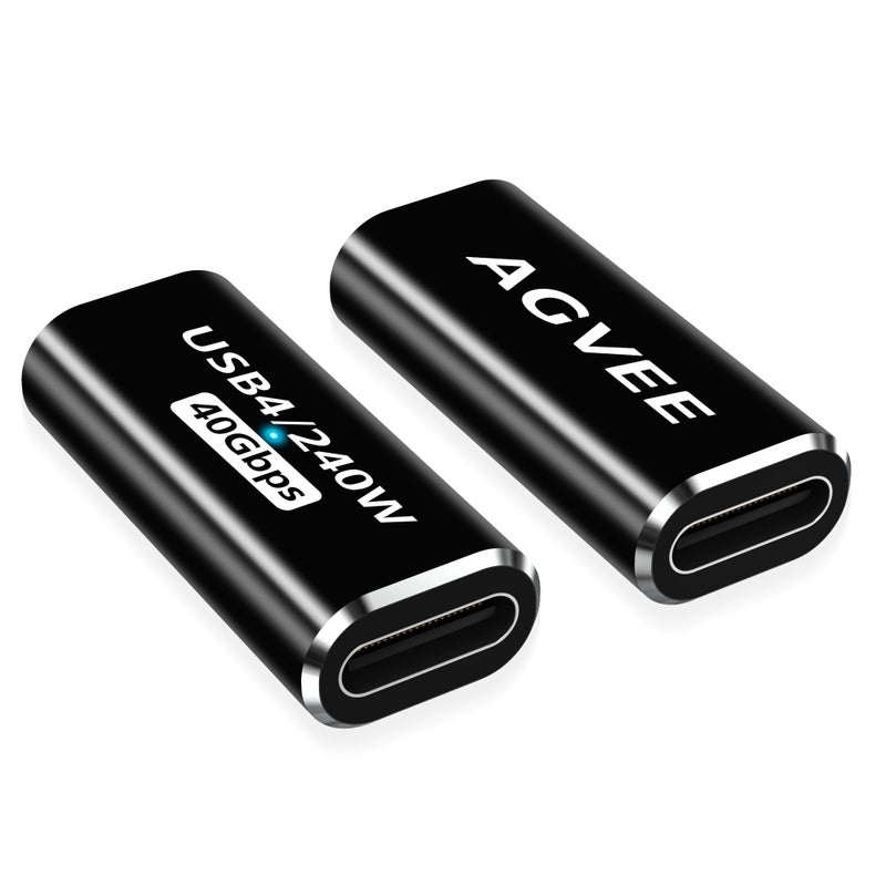 AGVEE 2 Pack USB4 Type-C Female to Female Adapter, PD 240W Quick Charge USB 4.0 40G Data Coupler Extender Extension Connector for TB4 TB3 MacBook, Pixel 2 3 4 5, S24, S23, S22, Black - Image 1