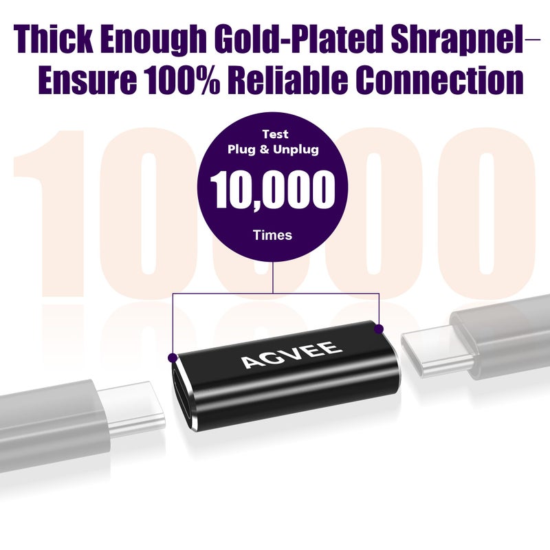 AGVEE 2 Pack USB4 Type-C Female to Female Adapter, PD 240W Quick Charge USB 4.0 40G Data Coupler Extender Extension Connector for TB4 TB3 MacBook, Pixel 2 3 4 5, S24, S23, S22, Black - Image 5