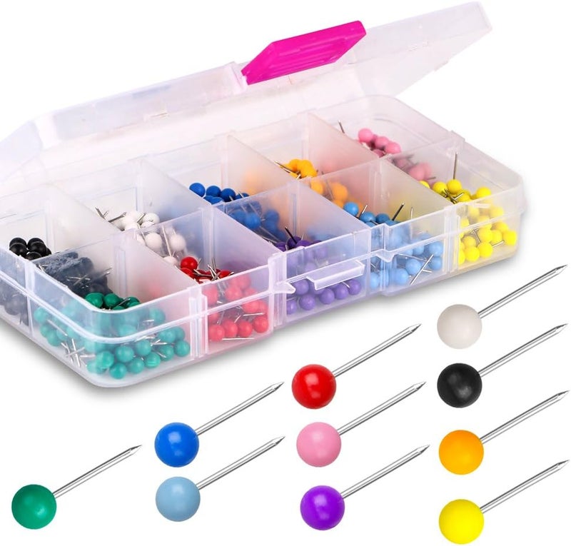 Yalis Push Pins 600-count Map Tacks Marking Pins 1/8-Inch Plastic Beads Head, 10 Assorted Colors - Image 1