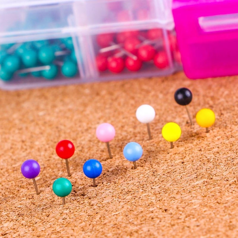 Yalis Push Pins 600-count Map Tacks Marking Pins 1/8-Inch Plastic Beads Head, 10 Assorted Colors - Image 5