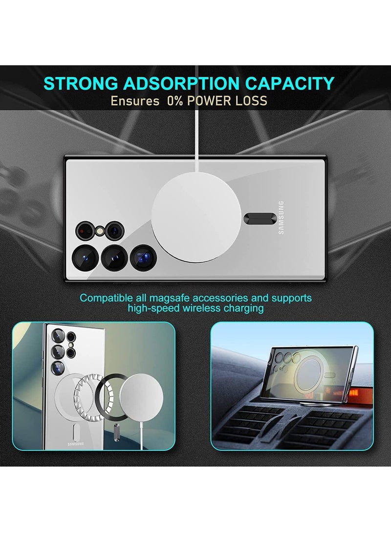 إلترازون Magnetic Clear Case for Samsung Galaxy S23 Ultra 5G with Camera Lens Protector, Compatible with MagSafe, Electroplated Slim Shockproof Phone Protective Cover for Women Men (Black) - Image 4